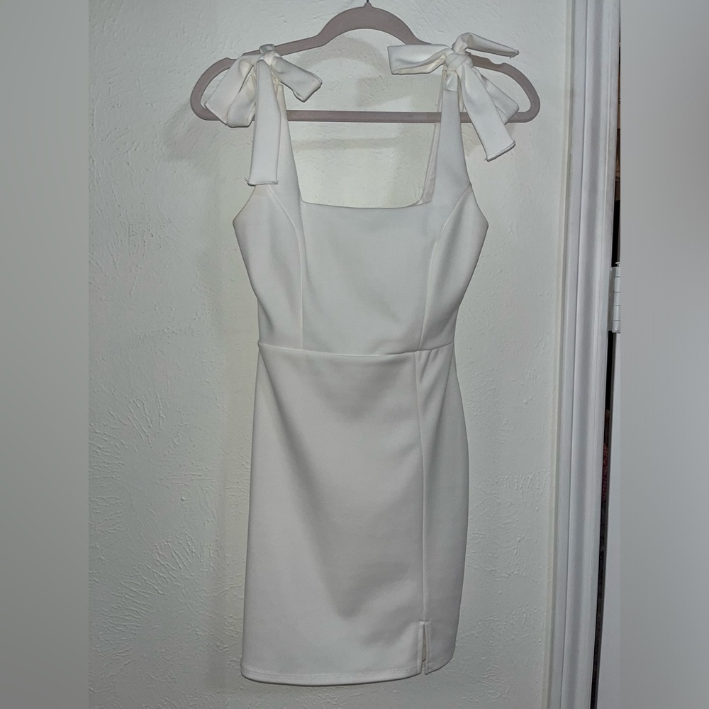 Blue Blush White Mini Dress with Bow Straps